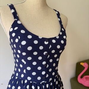 Late Y2K/early 2010’s Exhilaration Navy Polka Dot Jumper-Style Mini Dress - M